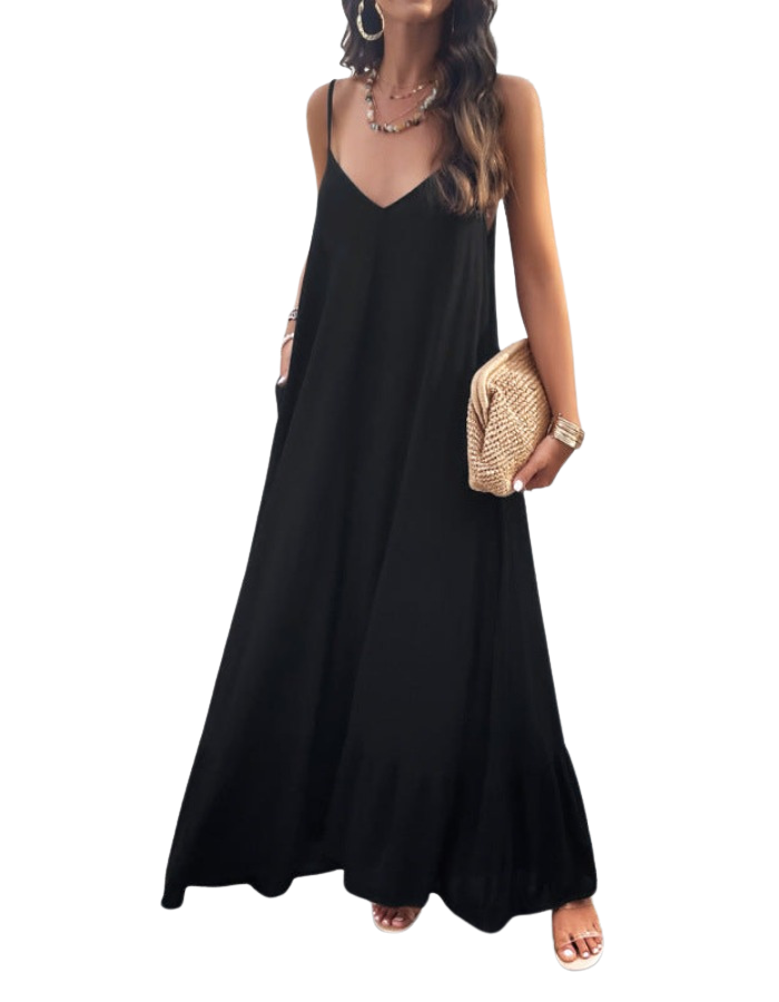 SHOPIQAT Elegant Solid Color Loose Suspender Dress - Premium Dresses from shopiqat - Just $11.150! Shop now at shopiqat